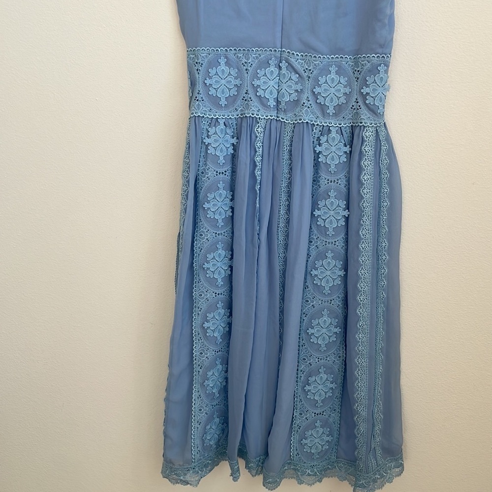 Costarellos baby blue sleeveless Lace chiffon Guipure midi dress 42 - Picture 8 of 10